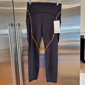 NWT Lululemon Power Thru Legging x Barry’s Tights in Black Orange colour seam